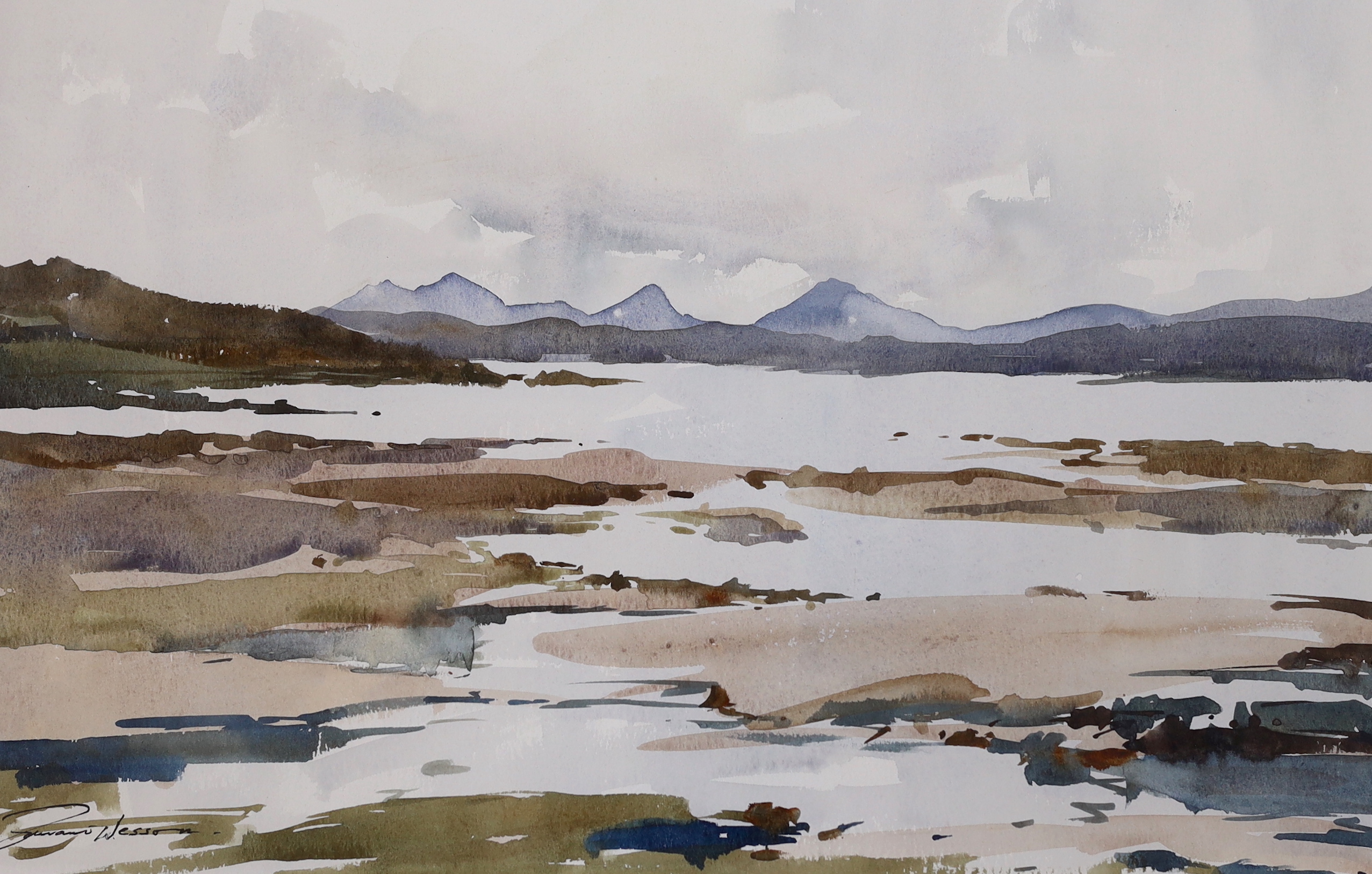 Edward Wesson (1910-1983), watercolour, 'The Cullins from Red Point, Ross', signed, 49cm x 31cm